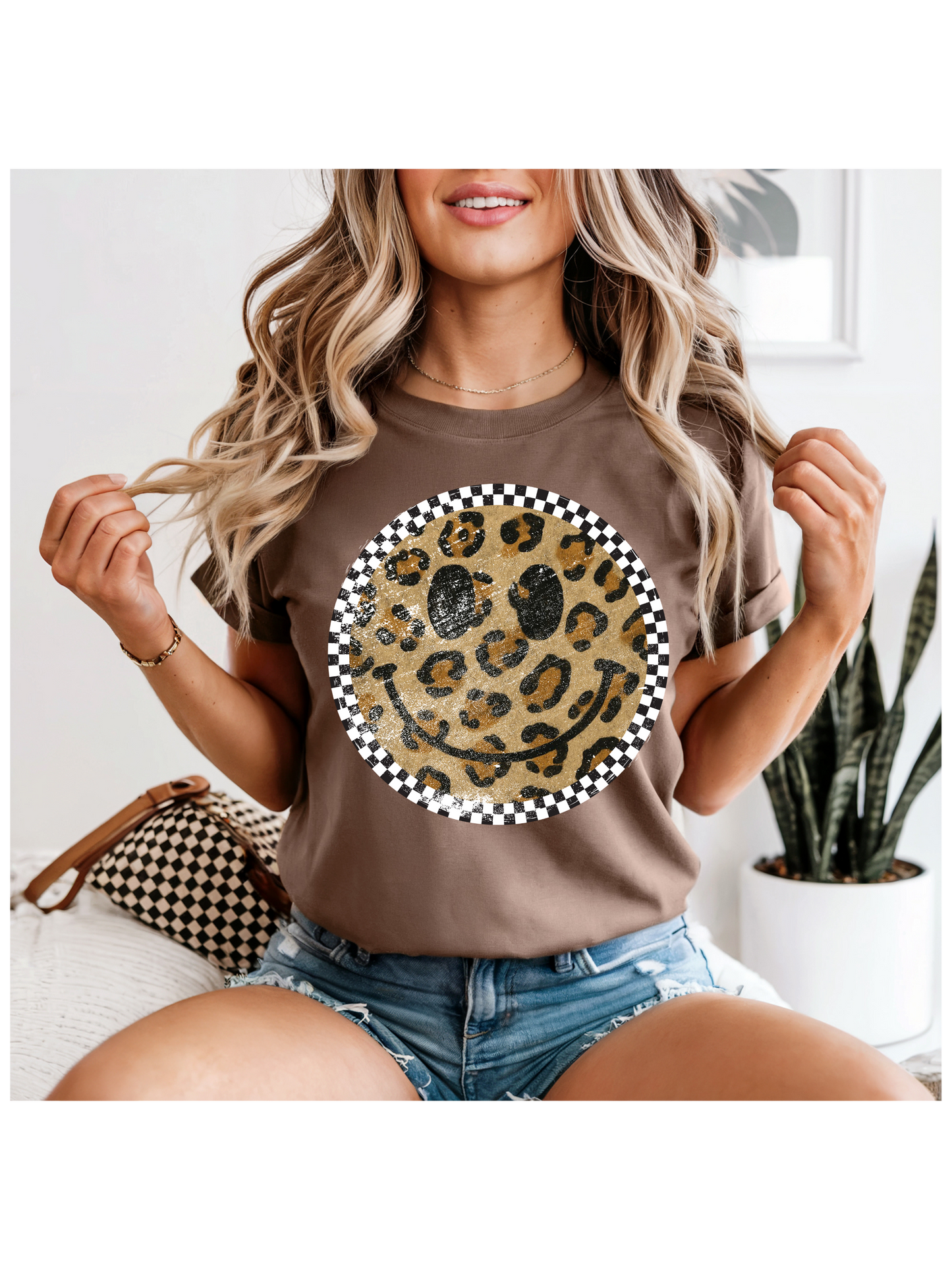 Distressed Leopard and Checkered Smiley