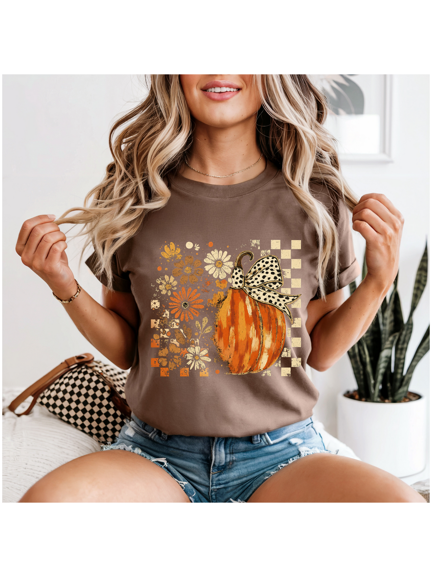 Fall Checkered and Floral Pumpkin