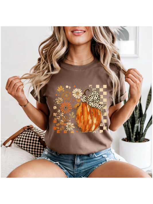 Fall Checkered and Floral Pumpkin