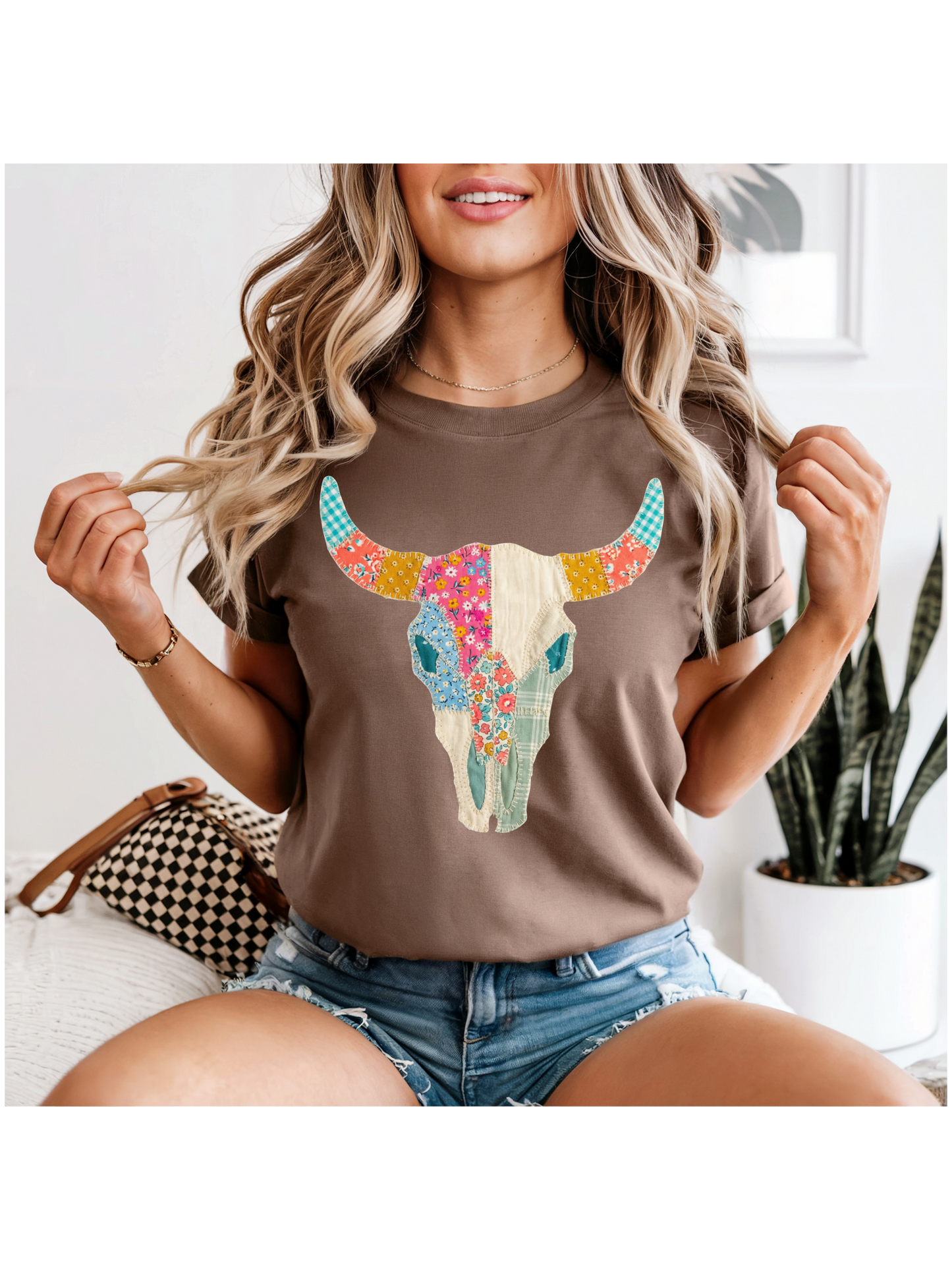 Faux Quilted Bull Skull
