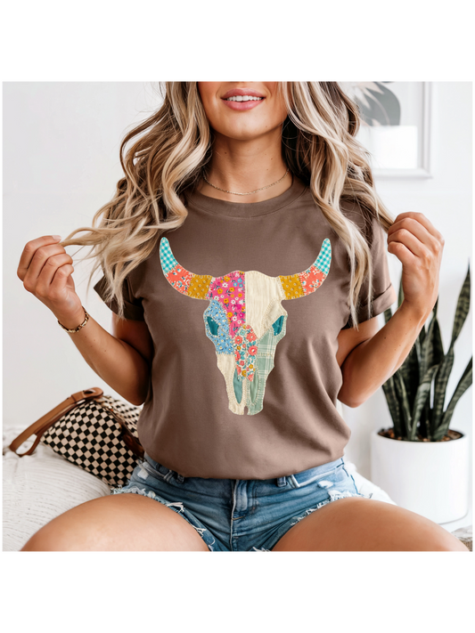Faux Quilted Bull Skull